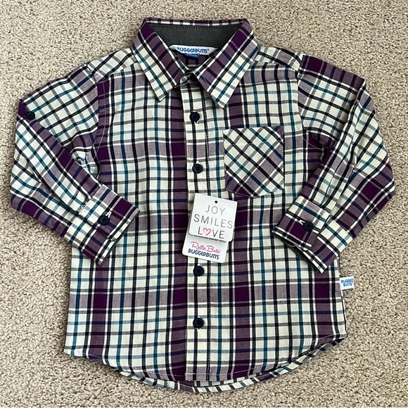 NWT Rugged Butts blue purple plaid button down, size 18/24m - Picture 1 of 4